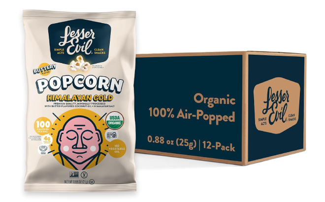 LesserEvil Himalayan Gold Salt Organic Popcorn 12 Pack
