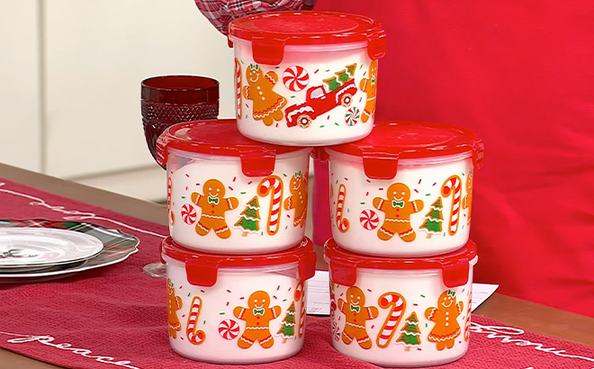 LocknLock 5 Piece Gingerbread Printed Canister Set LocknLock 5 Piece Gingerbread Printed Canister Set