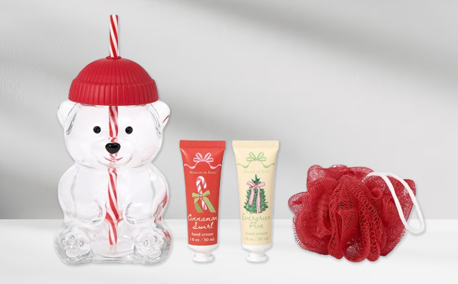 MAISON DE BASE Hand Creams Mesh Pouf Bear Cup 4 Piece Set MAISON DE BASE Hand Creams Mesh Pouf Bear Cup 4 Piece Set