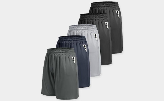 Mens Athletic Gym Shorts 5 Pack on the Gray Background