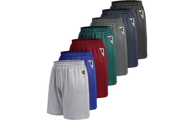 Mens Athletic Shorts with Pockets 7 Pack