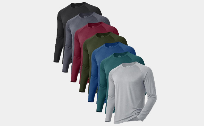 Mens Long Sleeve Shirts 7 Pack on Gray Background