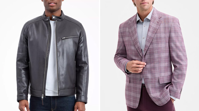 Michael Kors Mens Faux Leather Moto Jacket