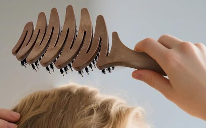 Natural Boar Bristle Hair Brush for Fine Hair in Brown Natural Boar Bristle Hair Brush for Fine Hair in Brown