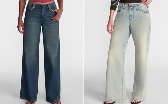 No Boundaries Womens Studded Baggy Jean