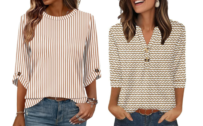 OFEEFAN Womens 3 4 Sleeve Top and Henley Shirt