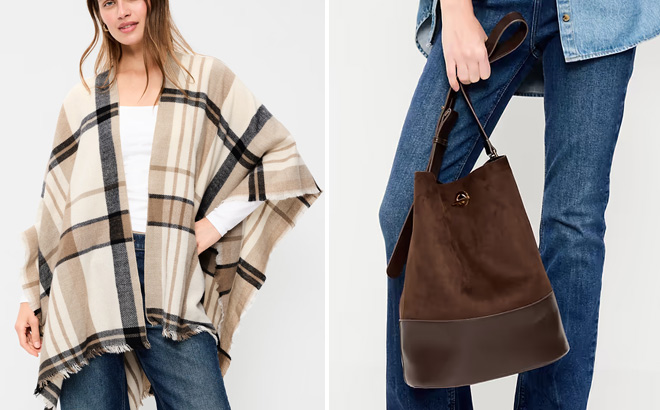 Old Navy Flannel Fringe Poncho Old Navy Flannel Fringe Poncho