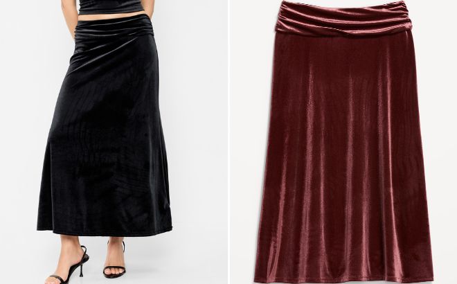 Old Navy Velvet Mid Rise Ruched Maxi Skirt