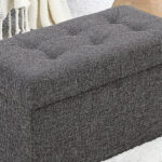 Ornavo Home Foldable Tufted Linen Storage Ottoman Bench on the Floor