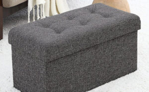 Ornavo Home Foldable Tufted Linen Storage Ottoman Bench on the Floor