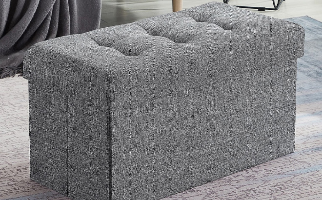 Ornavo Home Foldable Tufted Linen Storage Ottoman Bench Ornavo Home Foldable Tufted Linen Storage Ottoman Bench