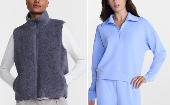 Ozark Trail Womens High Pile Vest and Avia Womens Quarter Zip ScubaKnit Pullover