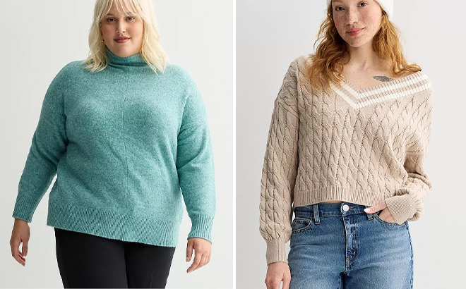 Plus Size Nine West Soft Funnel Neck Relaxed Sweater and Juniors Pink Republic V Neck Cable Pullover Sweater Plus Size Nine West Soft Funnel Neck Relaxed Sweater and Juniors Pink Republic V Neck Cable Pullover Sweater