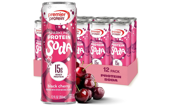 Premier Protein Black Cherry Sparkling Protein Soda 12 Pack