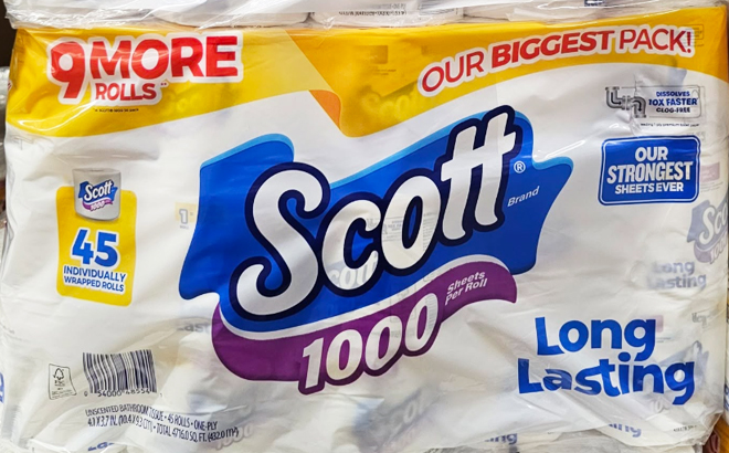 Scott 1000 1 Ply Toilet Paper 45 Rolls