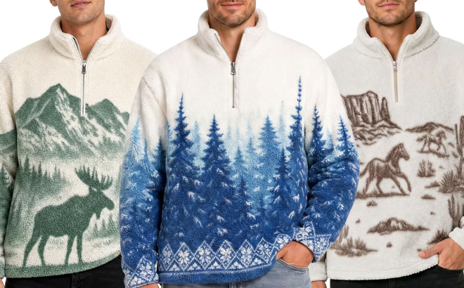 State Of Mine Mens Sherpa Quarter Zip Pullover