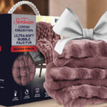 Sunbeam Heated Electric Bubble Faux Fur Throw Blanket in Violet