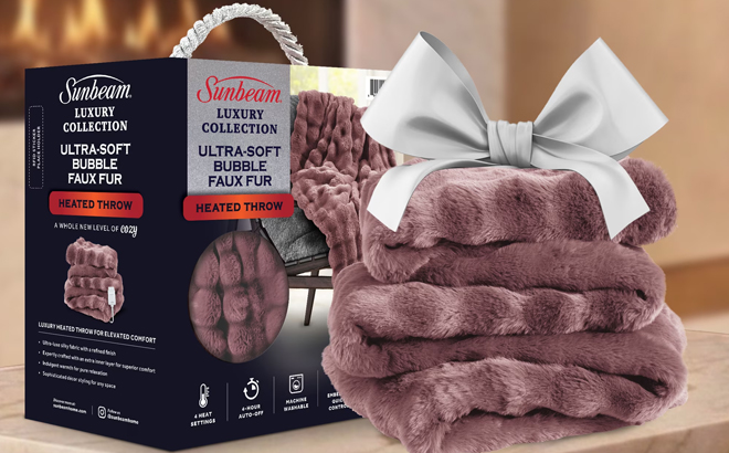 Sunbeam Heated Electric Bubble Faux Fur Throw Blanket in Violet Sunbeam Heated Electric Bubble Faux Fur Throw Blanket in Violet