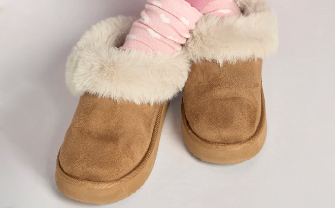 The Childrens Place Girls Platform Teddy Slip Ons