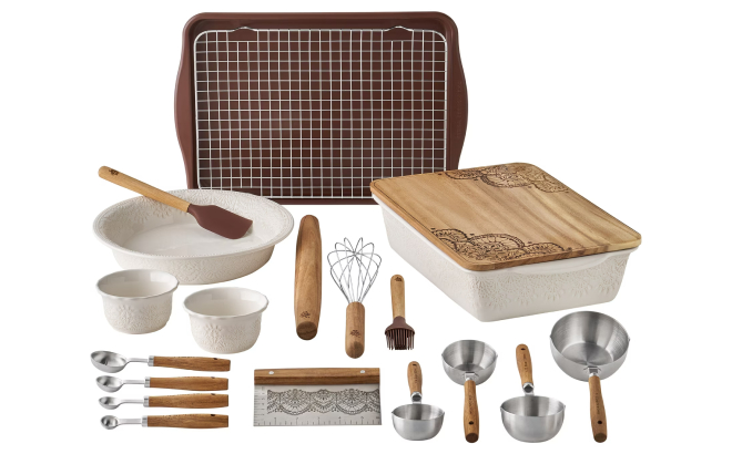 The Pioneer Woman Vintage Lace 20 Piece Ceramic Bakeware Set The Pioneer Woman Vintage Lace 20 Piece Ceramic Bakeware Set
