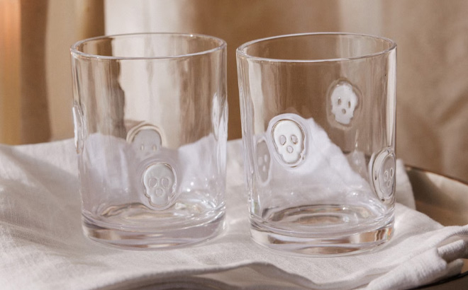 Thyme Table 12 oz Halloween White Skull Charm Glass 2 Piece Set Thyme Table 12 oz Halloween White Skull Charm Glass 2 Piece Set