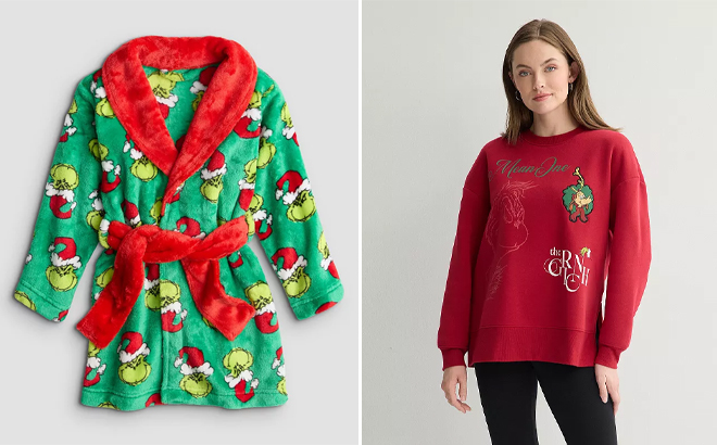 Toddler The Grinch Holiday Robe and Womens Grinch Mean One Graphic Fleece Pullover