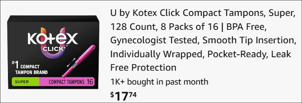 U by Kotex 128 Count Click Compact Tampons Checkout
