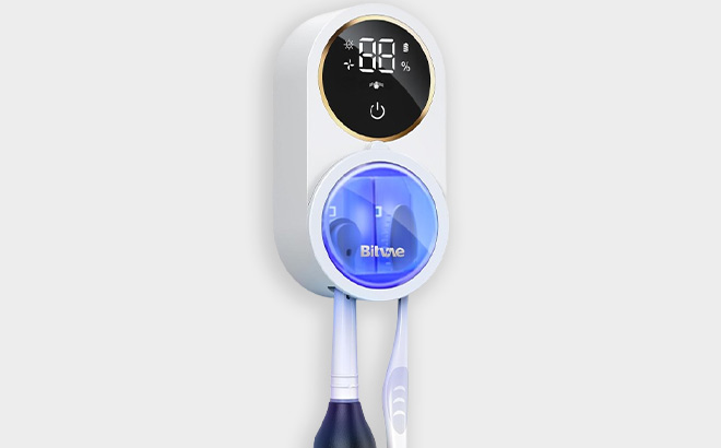 UV Toothbrush Sanitizer Holder on Gray Background UV Toothbrush Sanitizer Holder on Gray Background