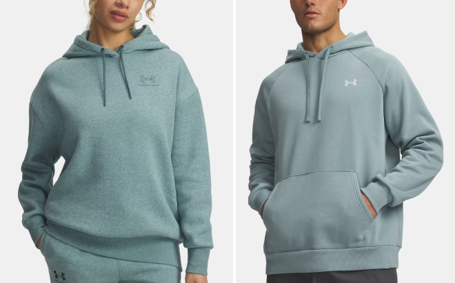 Under Armour Icon Fleece Womens Oversized Hoodie and Rival Fleece Mens Hoodie