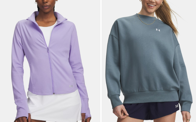 Under Armour Motion Womens Full Zip Jacket and Rival Fleece Womens Oversized Crew Under Armour Motion Womens Full Zip Jacket and Rival Fleece Womens Oversized Crew