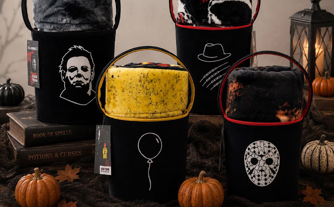 Warner Bros Scary Movie Halloween Cloud Throw and Bucket Sets on the Table Warner Bros Scary Movie Halloween Cloud Throw and Bucket Sets on the Table