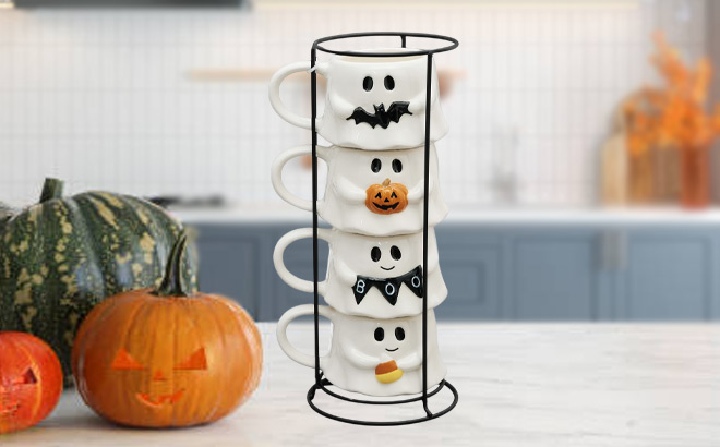 Way To Celebrate Halloween Ghost Stack Ceramic Mugs 1
