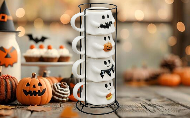 Way To Celebrate Halloween Ghost Stack Ceramic Mugs 4 Pack Way To Celebrate Halloween Ghost Stack Ceramic Mugs 4 Pack