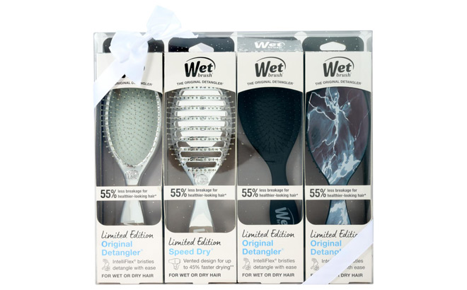 Wet Brush 4 Piece Festive Hairbrush Set in Black Wet Brush 4 Piece Festive Hairbrush Set in Black