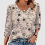 Womens 3 4 Length Sleeve V Neck Blouse
