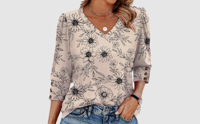 Womens 3 4 Length Sleeve V Neck Blouse