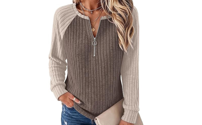 Womens Long Sleeve Half Zipper Top
