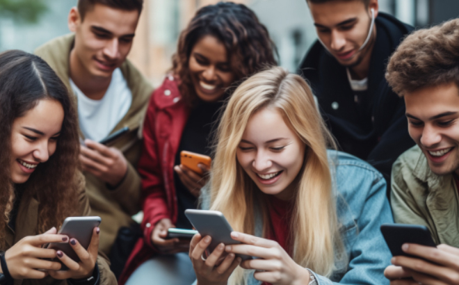 Young People Looking at Their Mobile Phones Young People Looking at Their Mobile Phones