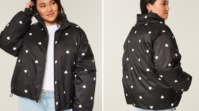 a Person Wearing Black Pattern Hollister Zip Up Pattern Puffer Jacket a Person Wearing Black Pattern Hollister Zip Up Pattern Puffer Jacket