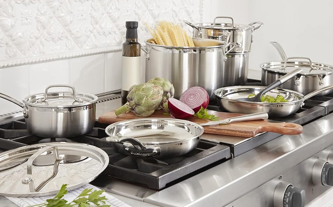 Cuisinart 12 piece Cookware Set on a Stovetop