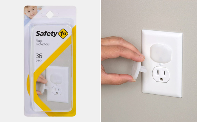 Safety 1st Plug Protectors 36 Count Packaging with Illustrative Use